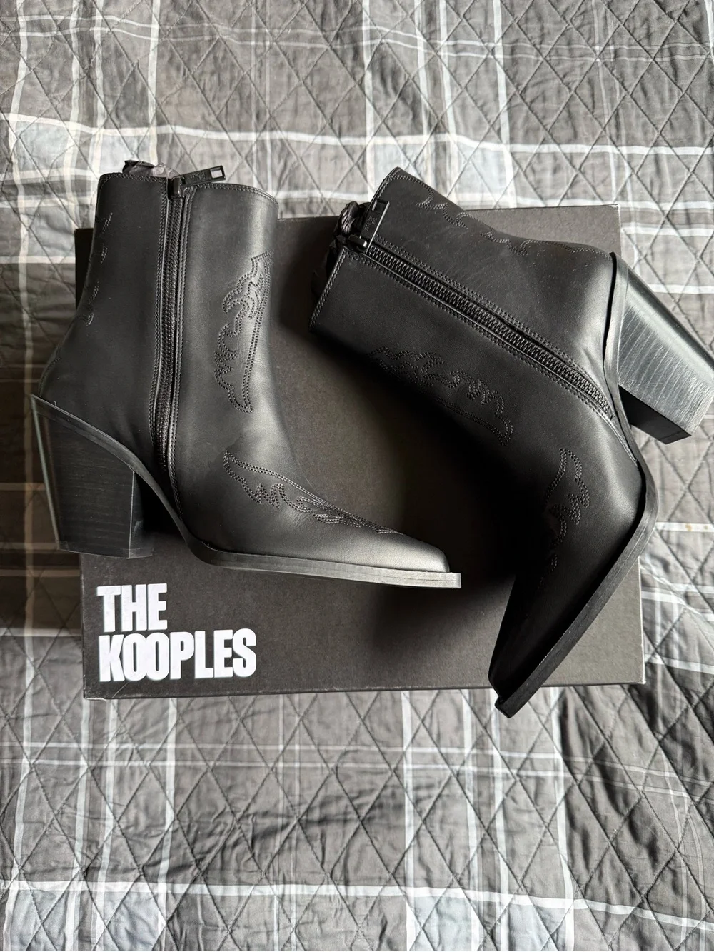The Kooples Western Leather Heeled Side Zip Ankle Boot NIB Sz FR 37 $475 US 6